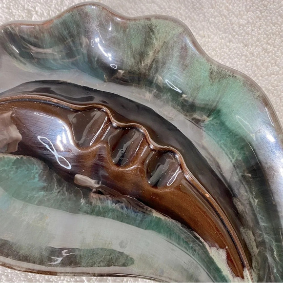 Vintage MCM McMaster Green Brown Ceramic  Pottery Art Leaf Ashtray Trinket Dish - Picture 11 of 14